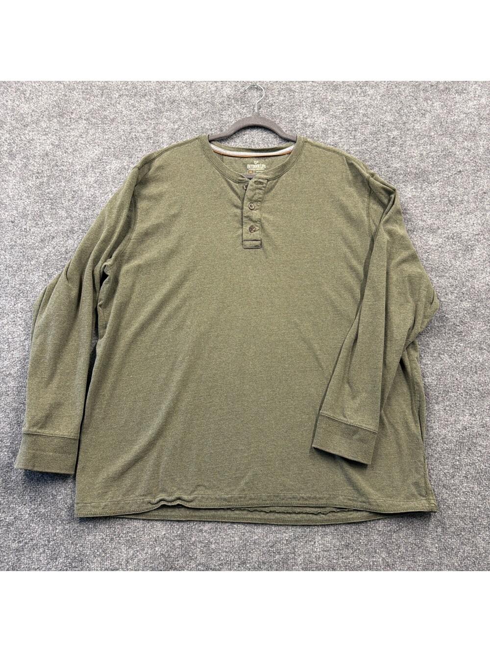 Outdoor Life Men’s Henley Shirt XXL Green Long Sleeve Cotton Casual